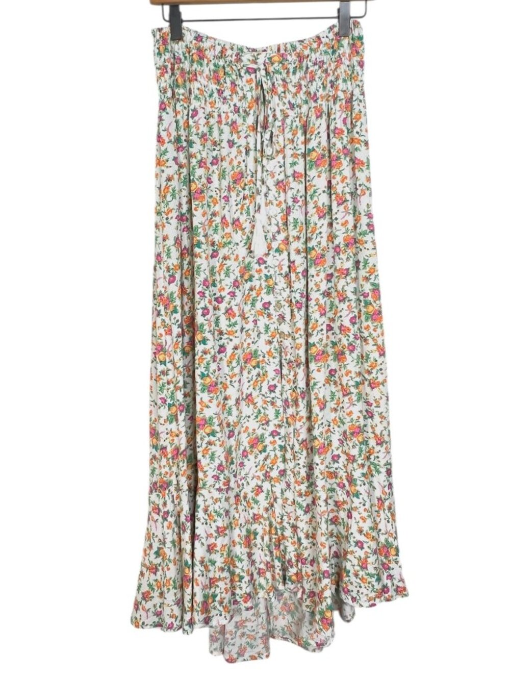 Cynthia Rowley Floral Maxi Skirt Smocked Button Front Ivory Multicolor floral Me